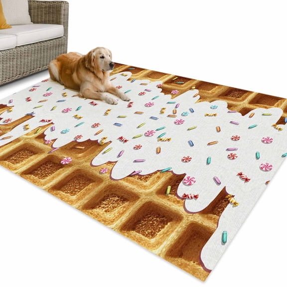 Outdoor Rug 4x6 ft Creamy Sugar Waffles Waterproof Outdoor Patio Rug Mat Non Slip Outside Area Rugs Carpet for RV,Camping,Porch,Deck,Pool,Balcony,Backyard, Delicious Desert