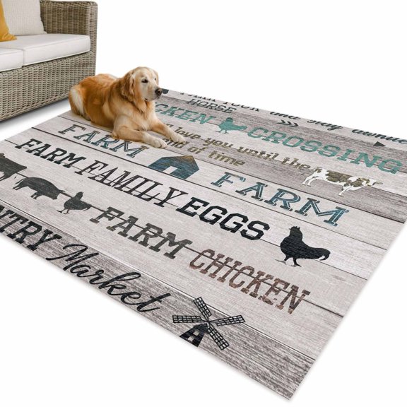 Outdoor Rug 4x6 ft Farm Animal Waterproof Outdoor Patio Rug Mat Non Slip Outside Area Rugs Carpet for RV,Camping,Porch,Deck,Pool,Balcony,Backyard, Barn Cow Pig Chicken Grey Wood