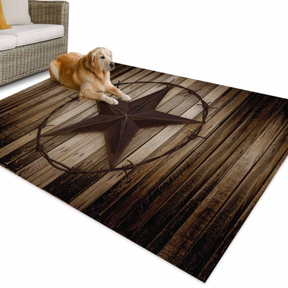 Outdoor Rug 4x6 ft Farmhouse Waterproof Outdoor Patio Rug Mat Non Slip Outside Area Rugs Carpet for RV,Camping,Porch,Deck,Pool,Balconybackyard,Barn Star Wood Texture Brown