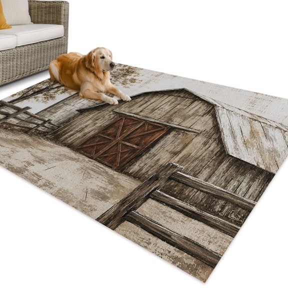 Outdoor Rug 4x6 ft Farmhouse Wood Barn Waterproof Outdoor Patio Rug Mat Non Slip Outside Area Rugs Carpet for RV,Camping,Porch,Deck,Pool,Balcony,Backyard, Rustic Vintage Country Fence