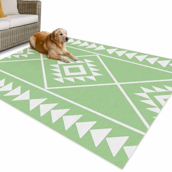 Outdoor Rug 4x6 ft Green Bohemian Geometric Waterproof Outdoor Patio Rug Mat Non Slip Outside Area Rugs Carpet for RV,Camping,Porch,Deck,Pool,Balcony,Backyard, Boho Tribal Arrows