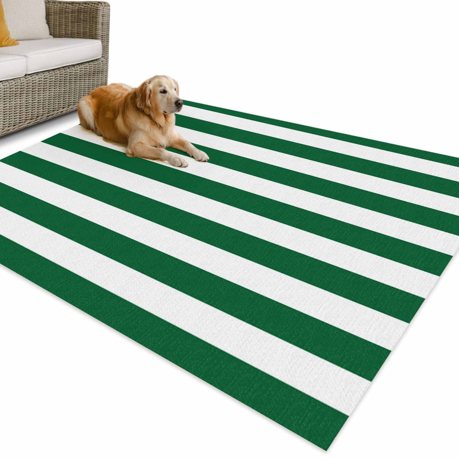 Outdoor Rug 4x6 ft Green White Striped Waterproof Outdoor Patio Rug Mat Non Slip Outside Area Rugs Carpet for RV,Camping,Porch,Deck,Pool,Balconybackyard,Minimalist Christmas