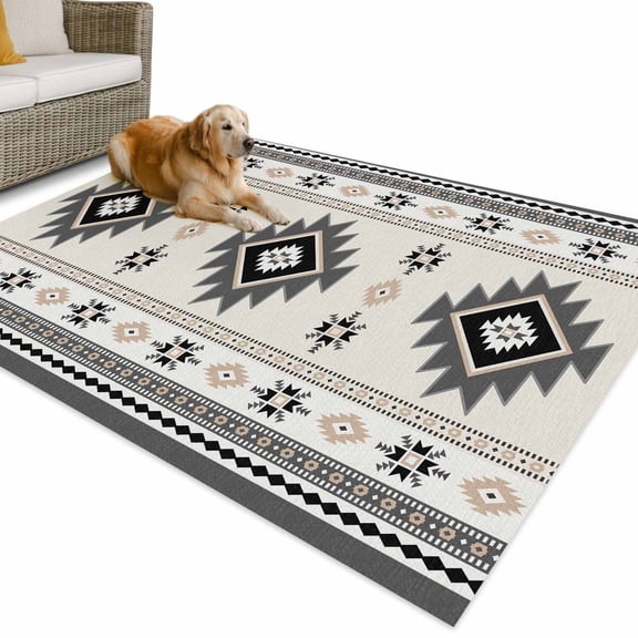 Outdoor Rug 4x6 ft Grey Bohemian Waterproof Outdoor Patio Rug Mat Non Slip Outside Area Rugs Carpet for RV,Camping,Porch,Deck,Pool,Balcony,Backyard, Southwest Tribal Aztec Geometric