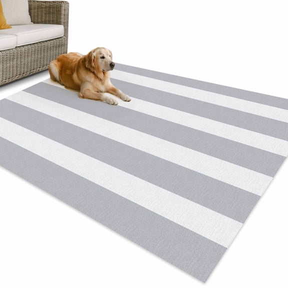 Outdoor Rug 4x6 ft Grey Stripes Waterproof Outdoor Patio Rug Mat Non Slip Outside Area Rugs Carpet for RV,Camping,Porch,Deck,Pool,Balcony,Backyard, Simple Striped