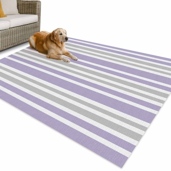 Outdoor Rug 4x6 ft Lavender Purple Gray Stripes Waterproof Outdoor Patio Rug Mat Non Slip Outside Area Rugs Carpet for RV,Camping,Porch,Deck,Pool,Balcony,Backyard, Contrast Striped