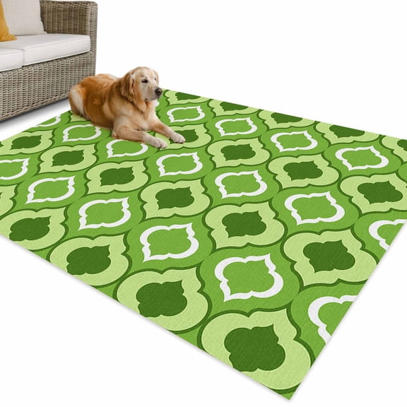 Outdoor Rug 4x6 ft Moroccan Pattern Waterproof Outdoor Patio Rug Mat Non Slip Outside Area Rugs Carpet for RV,Camping,Porch,Deck,Pool,Balcony,Backyard, Green Geometric Trellis