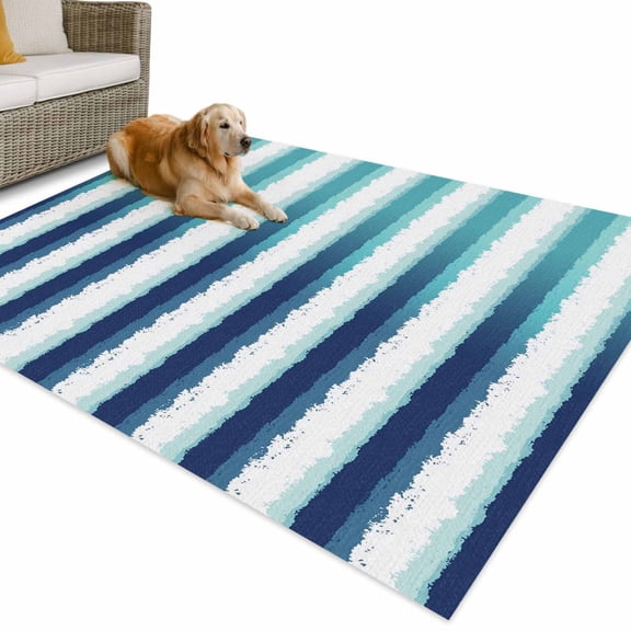 Outdoor Rug 4x6 ft Navy Blue Stripes Waterproof Outdoor Patio Rug Mat Non Slip Outside Area Rugs Carpet for RV,Camping,Porch,Deck,Pool,Balcony,Backyard, Graffiti Striped Lines