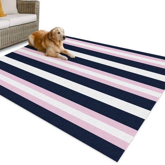 Outdoor Rug 4x6 ft Navy Blue Stripes Waterproof Outdoor Patio Rug Mat Non Slip Outside Area Rugs Carpet for RV,Camping,Porch,Deck,Pool,Balcony,Backyard, Pink Striped