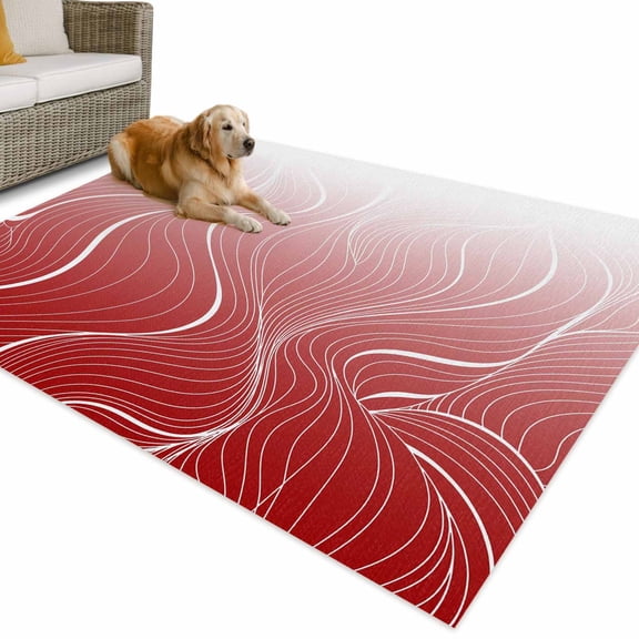 Outdoor Rug 4x6 ft Ombre Red Stripes Waterproof Outdoor Patio Rug Mat Non Slip Outside Area Rugs Carpet for RV,Camping,Porch,Deck,Pool,Balcony,Backyard, Striped Lines Waves