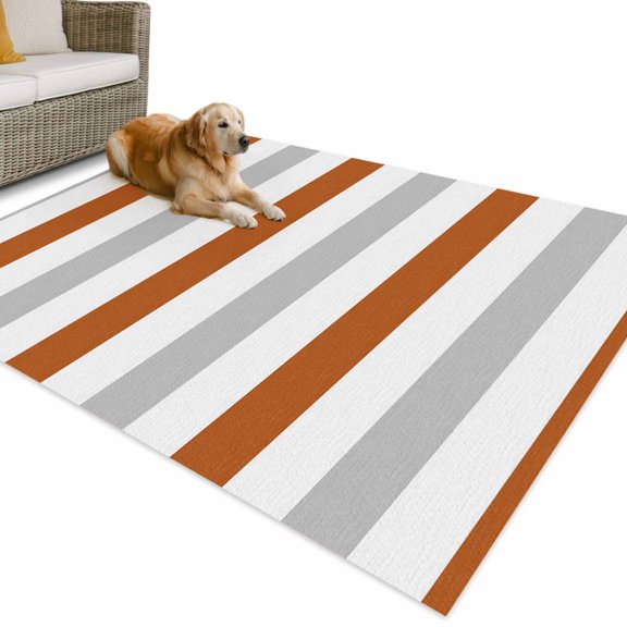 Outdoor Rug 4x6 ft Orange Grey Stripes Waterproof Outdoor Patio Rug Mat Non Slip Outside Area Rugs Carpet for RV,Camping,Porch,Deck,Pool,Balcony,Backyard, Contrast Striped
