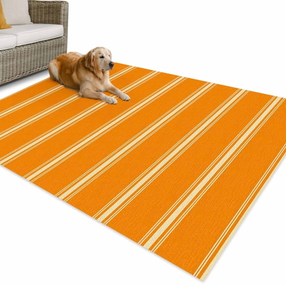 Outdoor Rug 4x6 ft Orange Stripes Waterproof Outdoor Patio Rug Mat Non Slip Outside Area Rugs Carpet for RV,Camping,Porch,Deck,Pool,Balcony,Backyard, Yellow Vertical Striped Lines