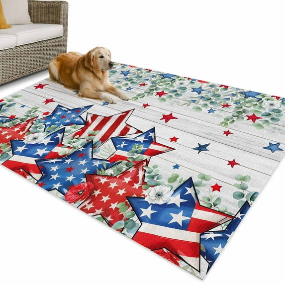 Outdoor Rug 4x6 ft Patriotic Striped Stars 4th of July Waterproof Outdoor Patio Rug Mat Non Slip Outside Area Rugs Carpet for RV,Camping,Porch,Deck,Pool,Balconybackyard,Red White and Blue Farmhouse