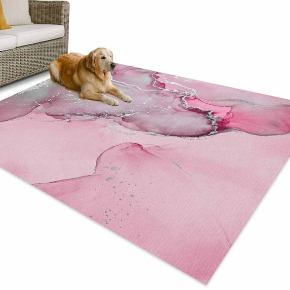 Outdoor Rug 4x6 ft Pink Marble Textured Waterproof Outdoor Patio Rug Mat Non Slip Outside Area Rugs Carpet for RV,Camping,Porch,Deck,Pool,Balconybackyard,Abstract Ocean Fluid Art