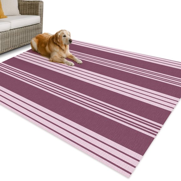 Outdoor Rug 4x6 ft Pink Plum Stripes Waterproof Outdoor Patio Rug Mat Non Slip Outside Area Rugs Carpet for RV,Camping,Porch,Deck,Pool,Balcony,Backyard, Horizontal Striped Lines