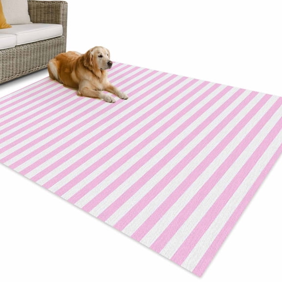 Outdoor Rug 4x6 ft Pink Stripes Waterproof Outdoor Patio Rug Mat Non Slip Outside Area Rugs Carpet for RV,Camping,Porch,Deck,Pool,Balcony,Backyard, Classic Vertical Striped
