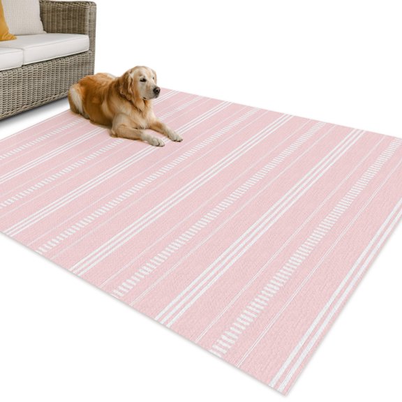 Outdoor Rug 4x6 ft Pink Stripes Waterproof Outdoor Patio Rug Mat Non Slip Outside Area Rugs Carpet for RV,Camping,Porch,Deck,Pool,Balcony,Backyard, Minimalist Vertical Striped