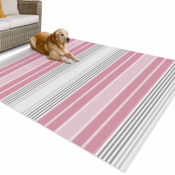 Outdoor Rug 4x6 ft Pink Vertical Stripes Waterproof Outdoor Patio Rug Mat Non Slip Outside Area Rugs Carpet for RV,Camping,Porch,Deck,Pool,Balcony,Backyard, Ombre Striped
