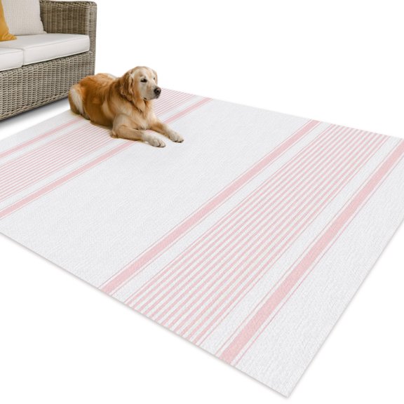 Outdoor Rug 4x6 ft Pink Vertical Stripes Waterproof Outdoor Patio Rug Mat Non Slip Outside Area Rugs Carpet for RV,Camping,Porch,Deck,Pool,Balcony,Backyard, Classic Striped Lines