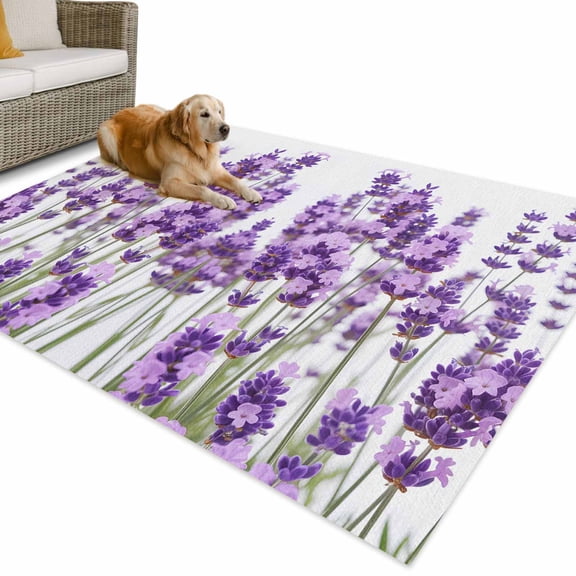 Outdoor Rug 4x6 ft Purple Lavender Floral Waterproof Outdoor Patio Rug Mat Non Slip Outside Area Rugs Carpet for RV,Camping,Porch,Deck,Pool,Balconybackyard,Rustic Plants