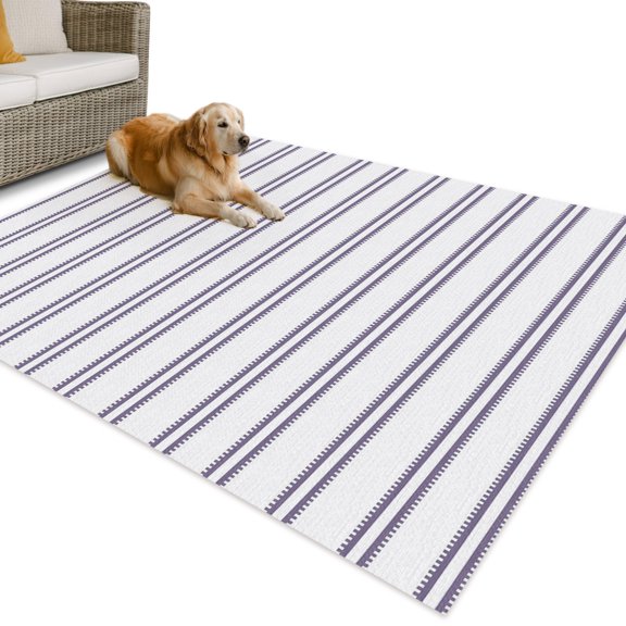 Outdoor Rug 4x6 ft Purple Stripes Lines Waterproof Outdoor Patio Rug Mat Non Slip Outside Area Rugs Carpet for RV,Camping,Porch,Deck,Pool,Balcony,Backyard, Vertical Striped