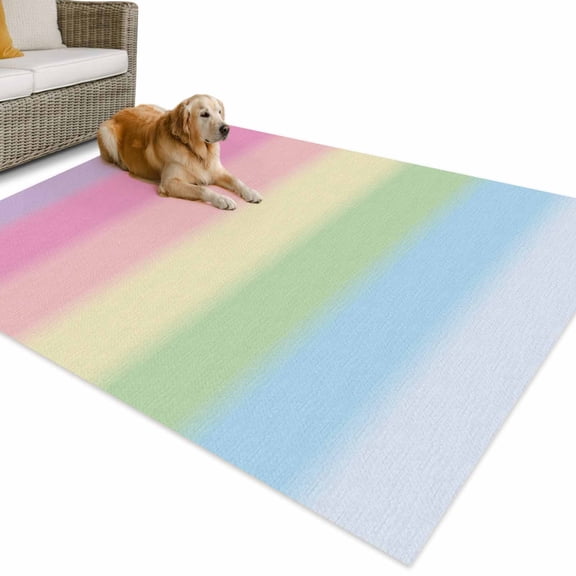 Outdoor Rug 4x6 ft Rainbow Minimalnist Stripe Waterproof Outdoor Patio Rug Mat Non Slip Outside Area Rugs Carpet for RV,Camping,Porch,Deck,Pool,Balconybackyard,Candy Texture