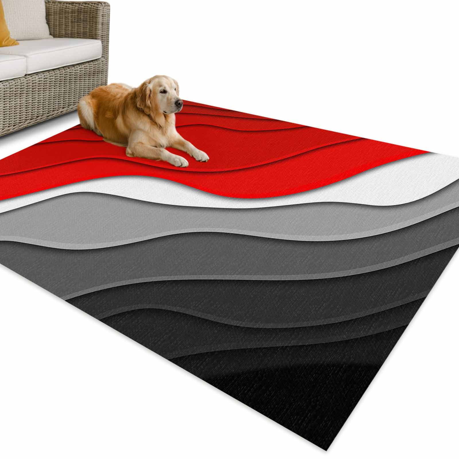 Outdoor Rug 4x6 ft Red Gray Beach Coastal Waterproof Outdoor Patio Rug Mat Non Slip Outside Area Rugs Carpet for RV,Camping,Porch,Deck,Pool,Balconybackyard,Abstract Geometric Ocean Waves