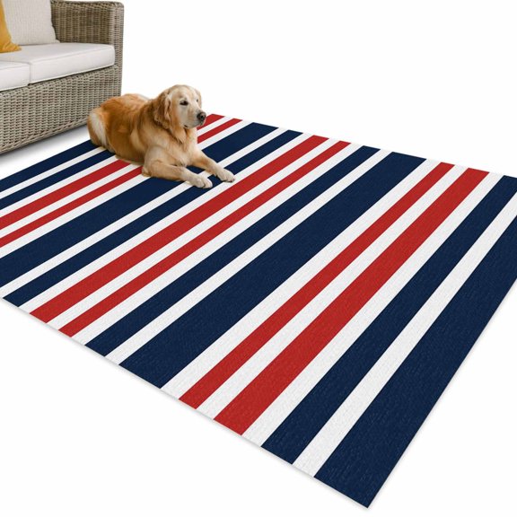 Outdoor Rug 4x6 ft Red Striped Waterproof Outdoor Patio Rug Mat Non Slip Outside Area Rugs Carpet for RV,Camping,Porch,Deck,Pool,Balcony,Backyard, Navy Blue Vertical Stripes