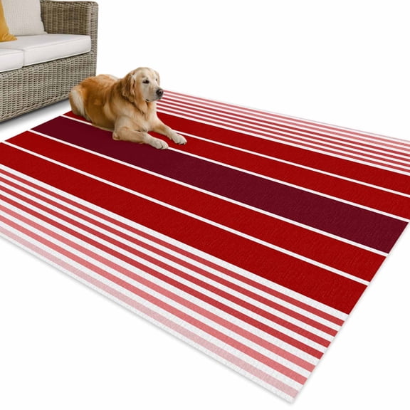Outdoor Rug 4x6 ft Red Stripes Waterproof Outdoor Patio Rug Mat Non Slip Outside Area Rugs Carpet for RV,Camping,Porch,Deck,Pool,Balcony,Backyard, Gradient Striped