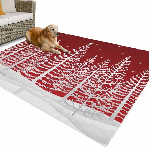 Outdoor Rug 4x6 ft Red White Christmas Tree Waterproof Outdoor Patio Rug Mat Non Slip Outside Area Rugs Carpet for RV,Camping,Porch,Deck,Pool,Balconybackyard,Winter Snow View