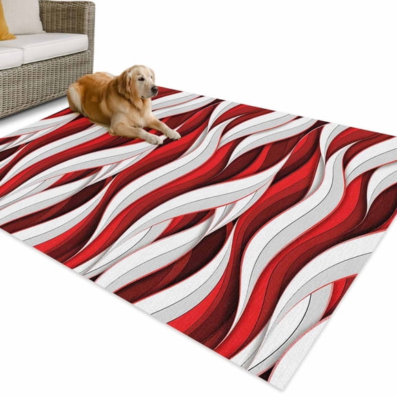 Outdoor Rug 4x6 ft Red White Stripes Waterproof Outdoor Patio Rug Mat Non Slip Outside Area Rugs Carpet for RV,Camping,Porch,Deck,Pool,Balcony,Backyard, Abstract Geometric Aesthetic Striped