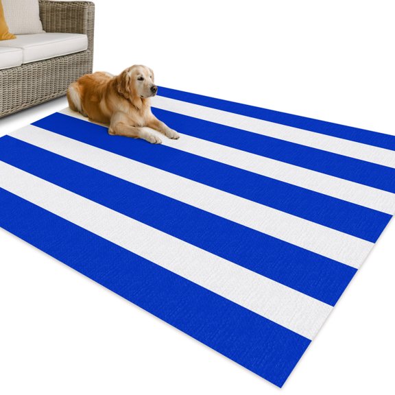 Outdoor Rug 4x6 ft Royal Blue Stripes Waterproof Outdoor Patio Rug Mat Non Slip Outside Area Rugs Carpet for RV,Camping,Porch,Deck,Pool,Balcony,Backyard, Classic Striped Lines