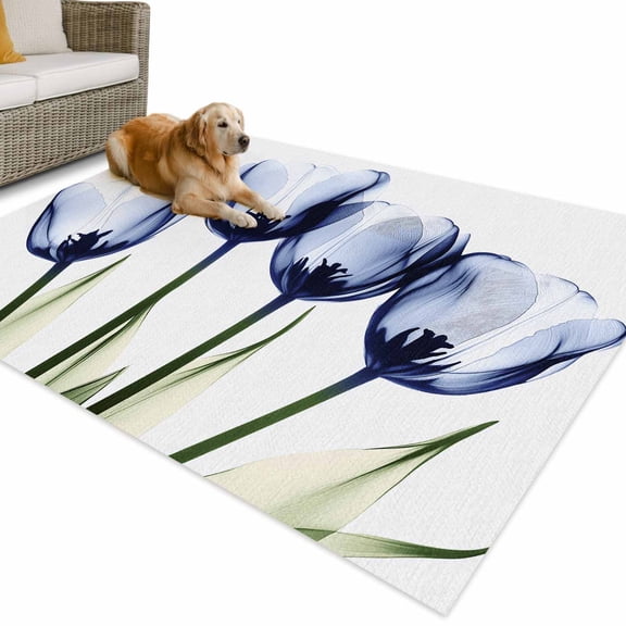 Outdoor Rug 4x6 ft Royal Blue Tulip Floral Waterproof Outdoor Patio Rug Mat Non Slip Outside Area Rugs Carpet for RV,Camping,Porch,Deck,Pool,Balconybackyard,Watercolor Flowers