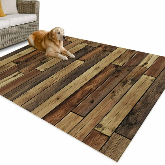 Outdoor Rug 4x6 ft Rustic Farmhouse Waterproof Outdoor Patio Rug Mat Non Slip Outside Area Rugs Carpet for RV,Camping,Porch,Deck,Pool,Balconybackyard,Brown Wood Textured