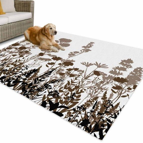 Outdoor Rug 4x6 ft Rustic Field Waterproof Outdoor Patio Rug Mat Non Slip Outside Area Rugs Carpet for RV,Camping,Porch,Deck,Pool,Balconybackyard,Silhouette Flower Herb Brown