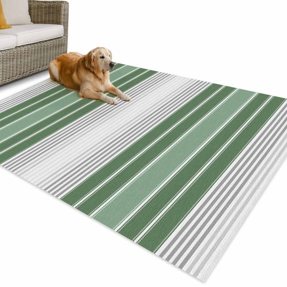 Outdoor Rug 4x6 ft Sage Green Vertical Stripes Waterproof Outdoor Patio Rug Mat Non Slip Outside Area Rugs Carpet for RV,Camping,Porch,Deck,Pool,Balcony,Backyard, Ombre Striped