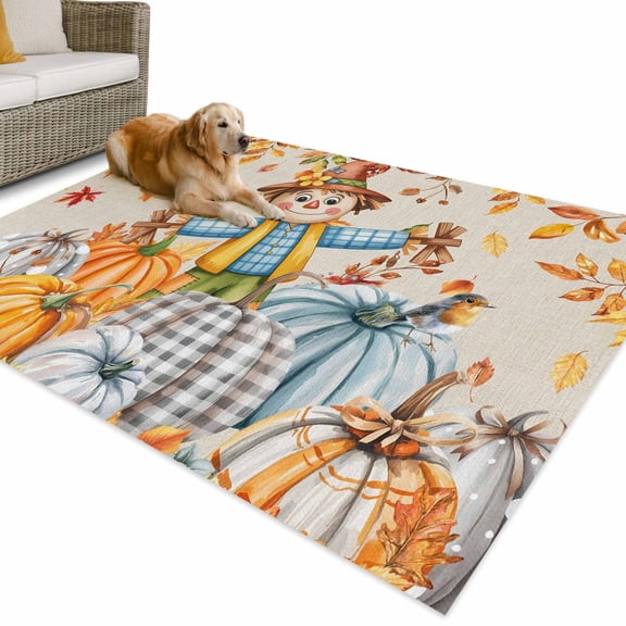 Outdoor Rug 4x6 ft Scarecrows Pumpkins Thanksgiving Fall Waterproof Outdoor Patio Rug Mat Non Slip Outside Area Rugs Carpet for RV,Camping,Porch,Deck,Pool,Balconybackyard,Farmhouse Autumn Leaves
