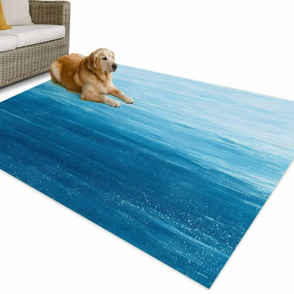 Outdoor Rug 4x6 ft Sky Blue White Brush Stroke Textured Waterproof Outdoor Patio Rug Mat Non Slip Outside Area Rugs Carpet for RV,Camping,Porch,Deck,Pool,Balconybackyard,Abstract Modern