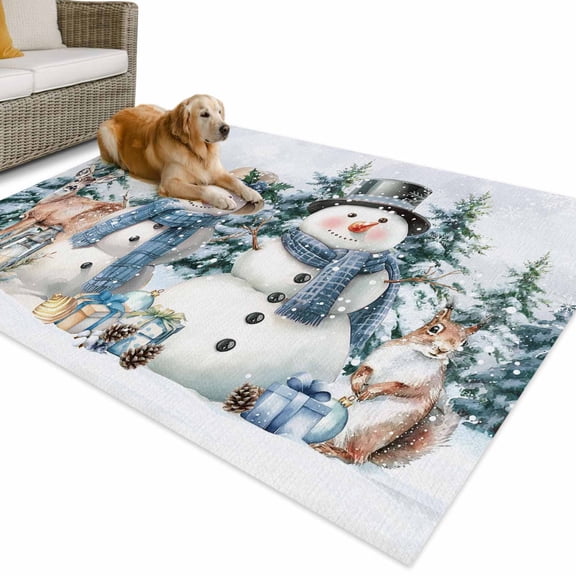 Outdoor Rug 4x6 ft Squirrel Elk Snowman Christmas Waterproof Outdoor Patio Rug Mat Non Slip Outside Area Rugs Carpet for RV,Camping,Porch,Deck,Pool,Balconybackyard,Watercolor Winter Floral