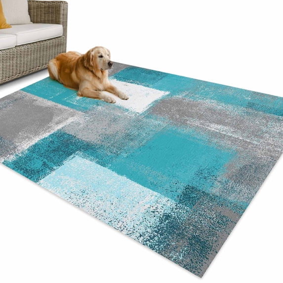 Outdoor Rug 4x6 ft Teal Blue Oil Painting Waterproof Outdoor Patio Rug Mat Non Slip Outside Area Rugs Carpet for RV,Camping,Porch,Deck,Pool,Balcony,Backyard, Abstract Graffiti Art