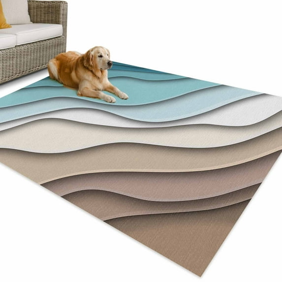 Outdoor Rug 4x6 ft Teal Brown Beach Coastal Waterproof Outdoor Patio Rug Mat Non Slip Outside Area Rugs Carpet for RV,Camping,Porch,Deck,Pool,Balconybackyard,Abstract Geometric Ocean Waves