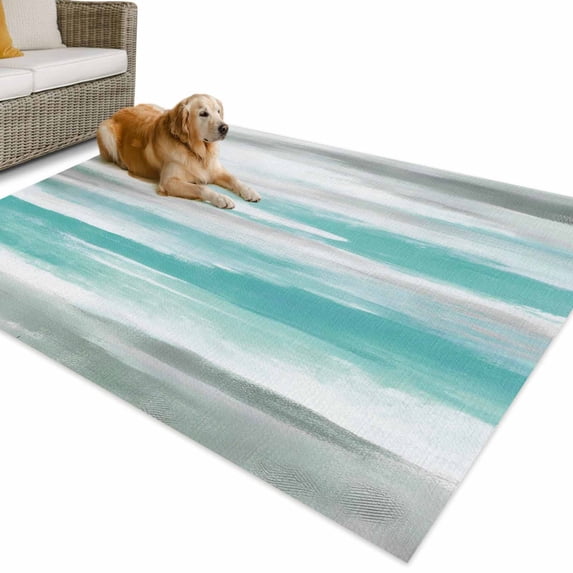 Outdoor Rug 4x6 ft Teal Grey Paint Waterproof Outdoor Patio Rug Mat Non Slip Outside Area Rugs Carpet for RV,Camping,Porch,Deck,Pool,Balcony,Backyard, Abstract Art Texture