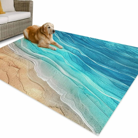 Outdoor Rug 4x6 ft Turquoise Coastal Beach Waterproof Outdoor Patio Rug Mat Non Slip Outside Area Rugs Carpet for RV,Camping,Porch,Deck,Pool,Balconybackyard,Vintage Gradients Ocean Waves