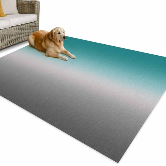 Outdoor Rug 4x6 ft Turquoise Grey White Gradient Waterproof Outdoor Patio Rug Mat Non Slip Outside Area Rugs Carpet for RV,Camping,Porch,Deck,Pool,Balconybackyard,Abstract Watercolor