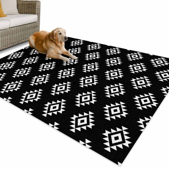 Outdoor Rug 4x6 ft Western Aztec Tribal Waterproof Outdoor Patio Rug Mat Non Slip Outside Area Rugs Carpet for RV,Camping,Porch,Deck,Pool,Balcony,Backyard, Black Geometric Boho
