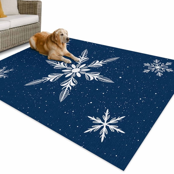 Outdoor Rug 4x6 ft White Christmas Snowflakes Waterproof Outdoor Patio Rug Mat Non Slip Outside Area Rugs Carpet for RV,Camping,Porch,Deck,Pool,Balconybackyard,Winter Holidays Navy Blue