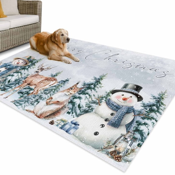 Outdoor Rug 4x6 ft Winter Snowman Squirrel Waterproof Outdoor Patio Rug Mat Non Slip Outside Area Rugs Carpet for RV,Camping,Porch,Deck,Pool,Balconybackyard,Merry Christmas Deer