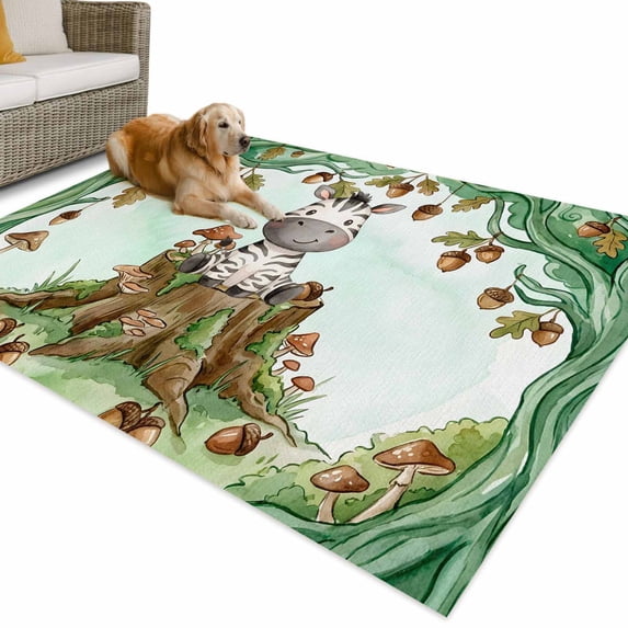 Outdoor Rug 4x6 ft Woodland Zebra Waterproof Outdoor Patio Rug Mat Non Slip Outside Area Rugs Carpet for RV,Camping,Porch,Deck,Pool,Balcony,Backyard, Forest Acorns Mushroom
