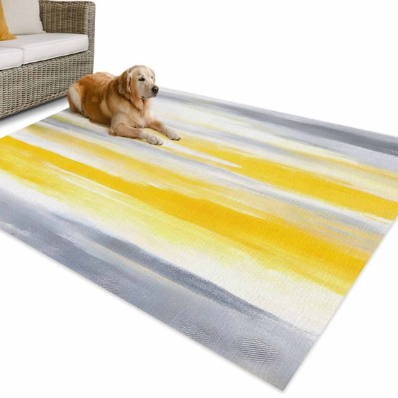 Outdoor Rug 4x6 ft Yellow Grey Paint Waterproof Outdoor Patio Rug Mat Non Slip Outside Area Rugs Carpet for RV,Camping,Porch,Deck,Pool,Balcony,Backyard, Abstract Art Texture