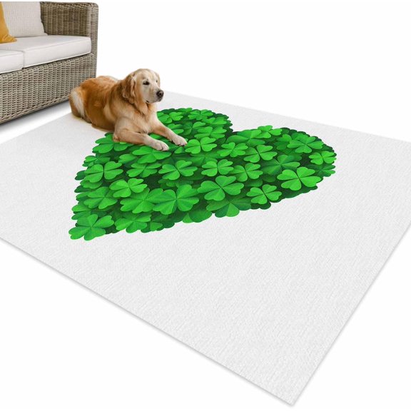 Outdoor Rug 4x6ft St. Patrick''s Day Lucky Clovers Patio Area Rugs Waterproof Easy Cleaning Non Shedding Thick Mats Love Heart Shape Shamrock Carpet for Indoor Outdoor Porch Deck Backyard Balcony
