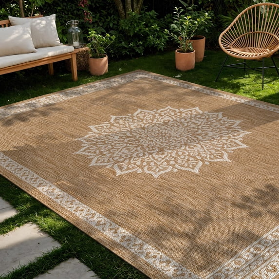 Outdoor Rug 5x7 Medallion Modern Area Rugs For Indoor And Patios Kitchen Hallway Mats Washable Porch Deck Outside Carpet (medallion 5 X 7)